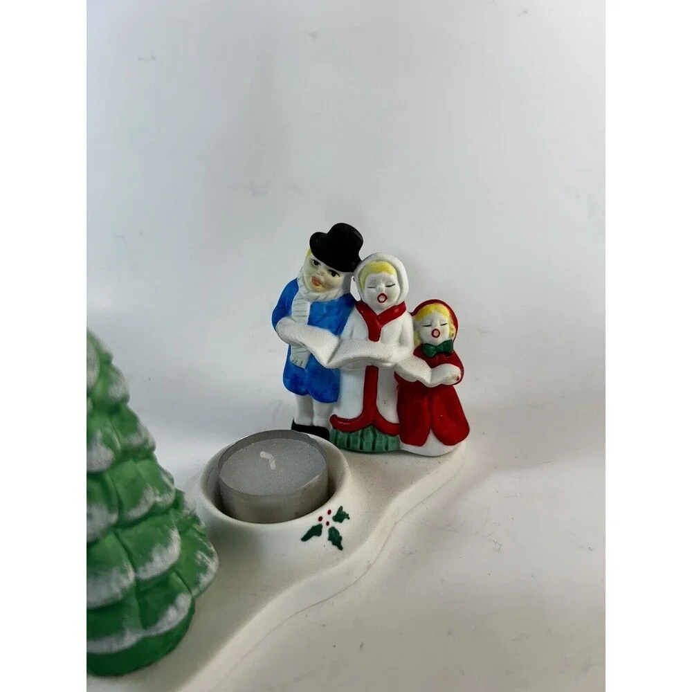 Vintage Porcelain Christmas Carolers Tea light Holder In Original Box Unused
